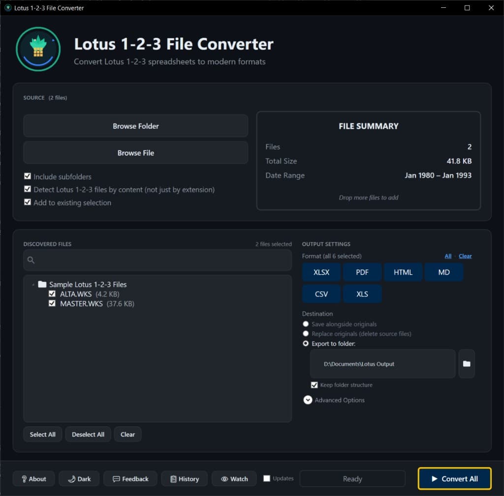 Lotus 1-2-3 Converter on Windows
